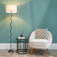ValueLights Wiggle Black Metal Floor Lamp With Boucle Lampshade
