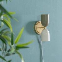 ValueLights Pair of - Plug in Gold Up & Down Easy Fit Wall Lights with Khaki / Cream Shades