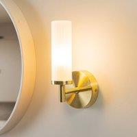 ValueLights Canya Pair of Brushed Gold IP44 Frosted Reeded Glass Wall Lights with LED Bulbs