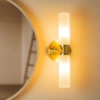 ValueLights Canya Pair of Gold IP44 2 Way Frosted Reeded Glass Wall Lights with LED Bulbs