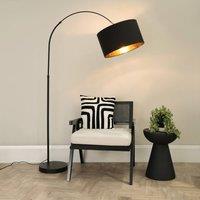 ValueLights Louis Black Arched Curved Floor Lamp with Black and Metallic Gold Inner Shade