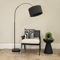 ValueLights Louis Black Arched Curved Floor Lamp with Fabric Drum Lamp Shade in Charcoal