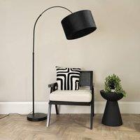 ValueLights Louis Black Arched Curved Floor Lamp with Velvet Drum Lamp Shade
