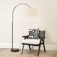 ValueLights Louis Black Arched Curved Floor Lamp with Boucle Drum Lamp Shade in Cream