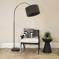 ValueLights Louis Black Arched Curved Floor Lamp with Boucle Drum Lamp Shade in Charcoal