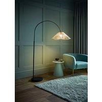 ValueLights Louis Black Arched Curved Floor Lamp with Natural Wicker Tapered Lamp Shade