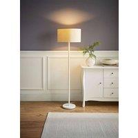 ValueLights Charlie White Metal Single Stem Floor Lamp with Fabric Drum Lamp Shade in Natural