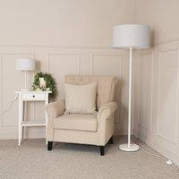 ValueLights Charlie White Metal Single Stem Floor Lamp with Fabric Drum Lamp Shade in Grey