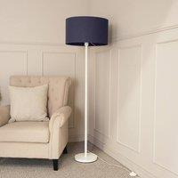 ValueLights Charlie White Metal Single Stem Floor Lamp with Fabric Drum Lamp Shade in Navy