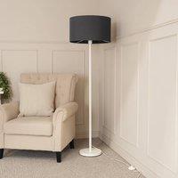 ValueLights Charlie White Metal Single Stem Floor Lamp with Fabric Drum Lamp Shade in Charcoal
