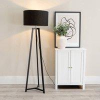 ValueLights Lottie Black Wood Tripod Floor Lamp with Fabric Drum Shade
