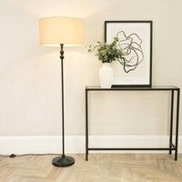 ValueLights Maggie Black Metal Candlestick Floor Lamp with Fabric Lamp Shade in Natural