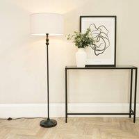 ValueLights Maggie Black Metal Candlestick Floor Lamp with Fabric Lamp Shade in White