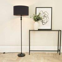ValueLights Maggie Black Metal Candlestick Floor Lamp with Fabric Lamp Shade in Charcoal