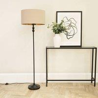 ValueLights Maggie Black Metal Candlestick Floor Lamp with Beige and Metallic Gold Shade