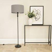 ValueLights Maggie Black Metal Candlestick Floor Lamp with Grey and Metallic Chrome Shade