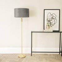 ValueLights Maggie Gold Candlestick Floor Lamp with Velvet Lamp Shade in Grey