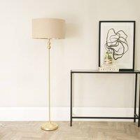ValueLights Maggie Gold Metal Candlestick Floor Lamp with Beige and Metallic Gold Shade