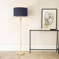 ValueLights Maggie Gold Metal Candlestick Floor Lamp with Fabric Lamp Shade in Navy