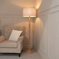 ValueLights Victoria Light Wood Traditional Stem Floor Lamp with Fabric Drum Shade in Grey