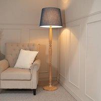 ValueLights Victoria Light Wood Traditional Stem Floor Lamp with Fabric Tapered Shade in Blue