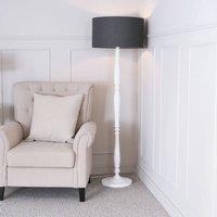 ValueLights Victoria White Wood Traditional Stem Floor Lamp with Fabric Drum Shade in Charcoal