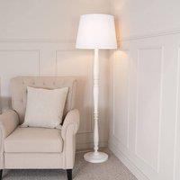 ValueLights Victoria White Wood Traditional Stem Floor Lamp with Fabric Tapered Shade