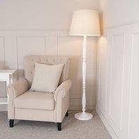 ValueLights Victoria White Wood Traditional Stem Floor Lamp with Fabric Tapered Shade in Cream