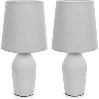 ValueLights Arlo Pair of Compact Ceramic Table Lamps with Fabric Shades in Grey