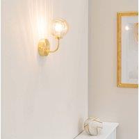 ValueLights Chessy Pair of Ribbed Glass Globe Shade Gold Stem Wall Lights