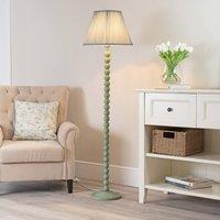 ValueLights Bobbins Sage Green Floor Lamp with Tapered Fabric Pleated Shade and LED Bulb in Pale Blue