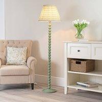 ValueLights Bobbins Sage Green Floor Lamp with Tapered Fabric Pleated Shade and LED Bulb in Pale Pink