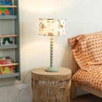 ValueLights Bobbins Sage Green Table Lamp with Cartoon Dino Drum Lamp Shade and LED Bulb