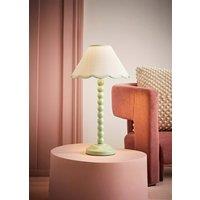 ValueLights Bobbins Sage Green Table Lamp with Tapered Natural Linen Scallop Shade with Bulb in Pale Green