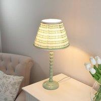 ValueLights Bobbins Sage Green Table Lamp with Tapered Fabric Pleasted Shade and LED Bulb in Pale Pink