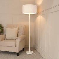 ValueLights Charlie White Single Stem Floor Lamp with Fabric Drum Lamp Shade and LED Bulb in Grey