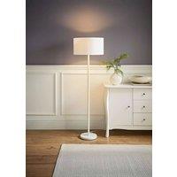 ValueLights Charlie White Single Stem Floor Lamp with Fabric Drum Lamp Shade and LED Bulb