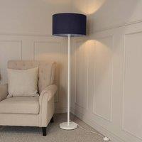 ValueLights Charlie White Single Stem Floor Lamp with Fabric Drum Lamp Shade and LED Bulb in Navy