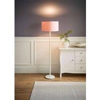 ValueLights Charlie White Single Stem Floor Lamp with Fabric Drum Lamp Shade and LED Bulb in Dusty Pink