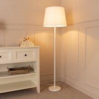 ValueLights Charlie White Single Stem Floor Lamp with Fabric Tapered Shade and LED Bulb