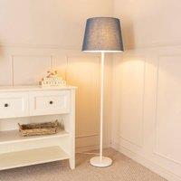 ValueLights Charlie White Single Stem Floor Lamp with Fabric Tapered Shade and LED Bulb in Navy