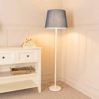ValueLights Charlie White Single Stem Floor Lamp with Fabric Tapered Shade and LED Bulb in Grey