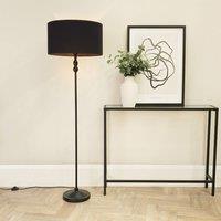 ValueLights Maggie Black Metal Candlestick Floor Lamp with Fabric Lamp Shade and LED Bulb
