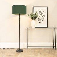 ValueLights Maggie Black Metal Candlestick Floor Lamp with Fabric Lamp Shade and LED Bulb in Bottle Green