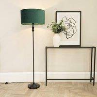 ValueLights Maggie Black Metal Candlestick Floor Lamp with Velvet Lamp Shade and LED Bulb in Bottle Green