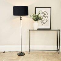 ValueLights Maggie Black Metal Candlestick Floor Lamp with Velvet Lamp Shade and LED Bulb