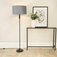 ValueLights Maggie Black Metal Candlestick Floor Lamp with Velvet Lamp Shade and LED Bulb in Grey