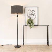 ValueLights Maggie Black Candlestick Floor Lamp with Charcoal Boucle Lamp Shade and LED Bulb