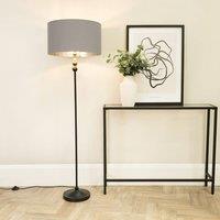 ValueLights Maggie Black Candlestick Floor Lamp with Grey and Metallic Chrome Shade and Bulb