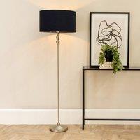 ValueLights Maggie Brushed Chrome Candlestick Floor Lamp with Fabric Shade with LED Bulb in Black